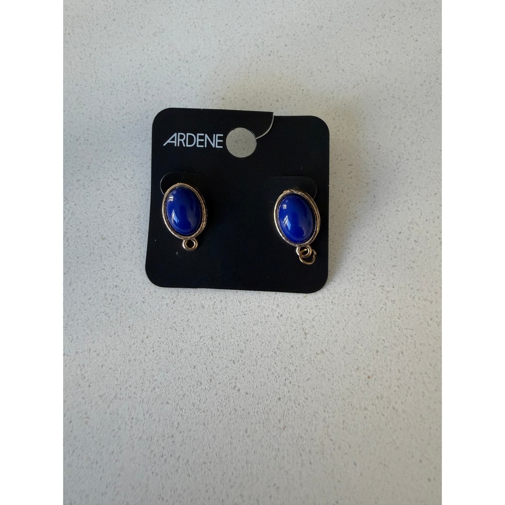 Ardene Royal Blue Oval Stud Earrings Gold Tone Vintage Style 6A-40F NEW